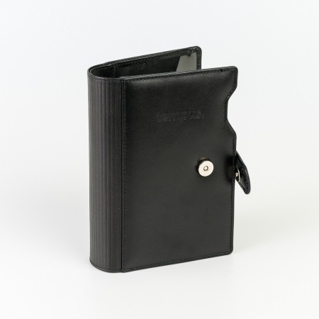 Ringbuch aus Leder WT-Format, schwarz, Lasche